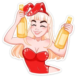 🍾 coelho, mulher, festa, celebração, bebida whatsapp sticker