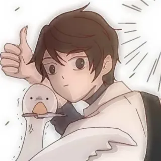 🐾 Cartoon, Anime, Schattig, Gans, Duim omhoog, Illustratie whatsapp sticker