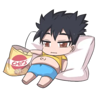 😪 CHIPS cartoon, food, lazy, chips, snack, anime telegram sticker