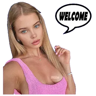 👆 WELCOME donna, saluto, benvenuto, bionda, bella, ritratto, fumetto telegram sticker