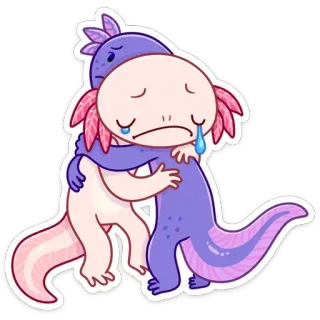 😢 Axolotl, Umarmen, Traurig, Süß, Cartoon, Sticker, Weinen, Kawaii telegram sticker