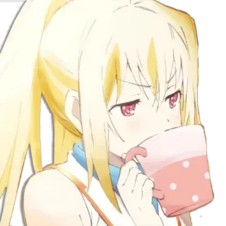 ☕ anime, girl, drinking, cup, cute, blonde telegram sticker