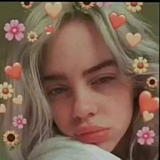 😐 Billie Eilish บิลลี ไอลิช, นักร้อง, คนดัง, ดอกไม้, หัวใจ telegram sticker