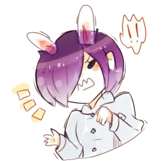 😨 Anime, Desenho animado, Coelho, Fofo, Adesivo, Bravo, Cabelo roxo telegram sticker