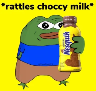 🥛 Pepe the Frog *rattles choccy milk* pepe, grenouille, lait, chocolat, mème, nesquik, lait chocolaté whatsapp sticker