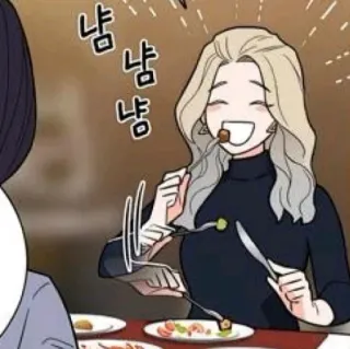 🥢 냠냠 eating, woman, food, cartoon, cute, joyful telegram sticker