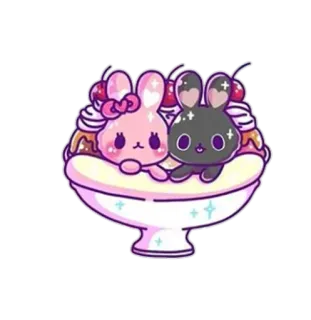 🍨 кролик, милый, каваий, десерт, мороженое, животные, розовый, черный telegram sticker
