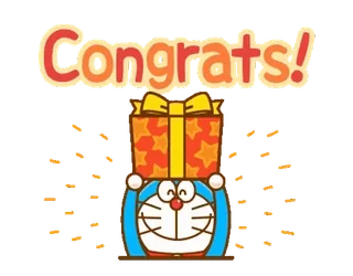 ✏️ Doraemon Congrats! félicitations, cadeau, fête, Doraemon, animé whatsapp sticker