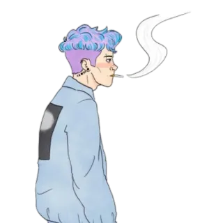 🚧 สูบบุหรี่, ไอ, ผมสีฟ้า, คน, เสื้อแจ็คเก็ต, ต่างหู telegram sticker