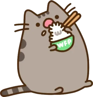 🍚 Pusheen WFP Katze, Cartoon, Essen, Reis, Welternährungsprogramm, niedlich, Aufkleber telegram sticker