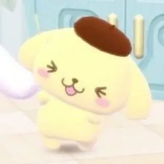 😣 PomPomPurin Sanrio, Pies, Kreskówka, Kawaii, Uroczy, Żółty, Beret telegram sticker
