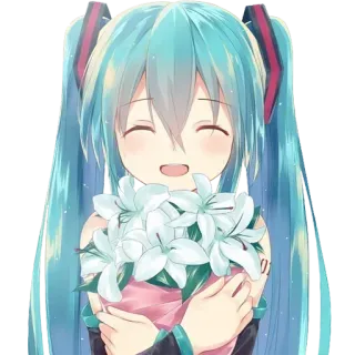 😇 Hatsune Miku Hatsune Miku, Vocaloid, Anime, Blumen, Süß, Digitale Kunst whatsapp sticker