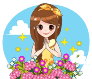 🤤 desenho animado, menina, flores, estrelas, saudação, ilustração whatsapp sticker