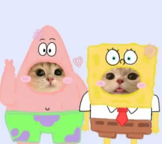 🌟 SpongeBob SquarePants Spongebob, Patrick, mèo, hoạt hình, dễ thương, thú cưng, động vật telegram sticker