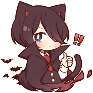 👍 Anime, Katzenohren, Chibi, Süß, Daumen hoch, Cartoon, Illustration whatsapp sticker