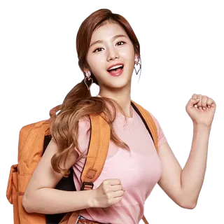 💪 phụ nữ, cô gái, ba lô, người, chân dung, cười telegram sticker