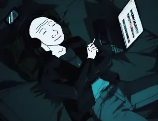 🎧 wojak, smoking, laptop, headphones, meme, internet culture telegram sticker