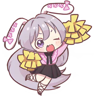 ✊ Cheerleader, Anime, Schattig, Konijn, Kawaii, Mascotte, Cartoon telegram sticker