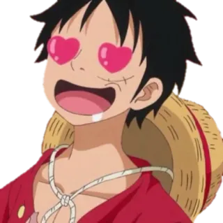 😍 Monkey D. Luffy One Piece 몽키 D. 루피, 원피스, 애니메이션, 만화, 하트 눈, 만화, 웃긴 telegram sticker