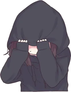 😶 animé, fille, sweat à capuche, timide, mignon telegram sticker