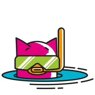 👎 แมว, ว่ายน้ำ, สน็อกเกิล, ดำน้ำ, สระว่ายน้ำ, ฤดูร้อน telegram sticker
