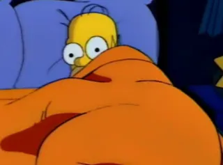 😴 Homer Simpson The Simpsons 호머 심슨, 심슨 가족, 만화, 침대, 담요, 잠, 무서워하는 telegram sticker