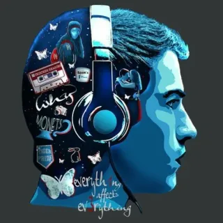 🎵 what's monets casque, silhouette, profil, papillons, Monet telegram sticker