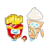💃 frites, glace, dessin animé, mignon, nourriture, autocollant whatsapp sticker