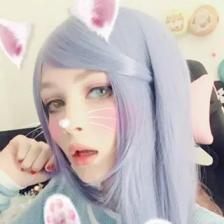 😉 Cosplay, Oreilles de chat, Selfie, Mignon, Fille, Perruque, Filtre telegram sticker