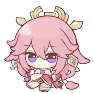 🥺 Yae Miko Genshin Impact anime, video game, cute, pink hair, chibi telegram sticker