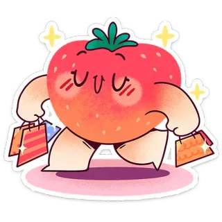 🍓 morango, compras, bonito, kawaii, desenho animado, comida, feliz telegram sticker