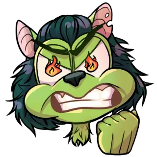 🤬 wütend, Cartoon, Monster, brennende Augen, rasend, Figur, grün telegram sticker