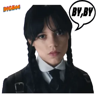 🤗 Wednesday Addams Wednesday BY,BY Quarta-feira, Família Addams, Jenna Ortega, Tchau, Despedida, Sombrio, Humor negro telegram sticker