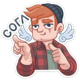 😉 СОГЛ personaggio, adesivo, uomo, ali, cappello, flanella whatsapp sticker