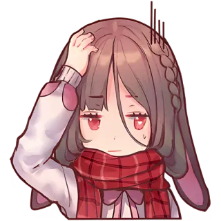 😐 アニメガール, うさ耳, 困惑, 可愛い, 漫画, カワイイ, デジタルアート, ちび whatsapp sticker