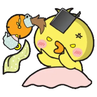 💻 милый, сонный, мультфильм, утка, будильник, пижама whatsapp sticker