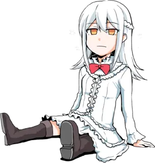 😐 Аниме, Персонаж, Девушка, Белые волосы, Сидя telegram sticker