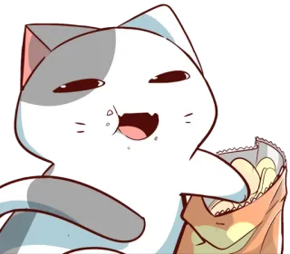 🐈 猫, 吃东西, 薯片, 可爱, 动物, 零食, 卡通 whatsapp sticker