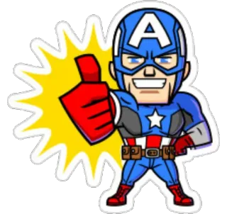 👍 Captain America super-herói, banda desenhada, Marvel, polegar para cima, desenho animado, adesivo telegram sticker