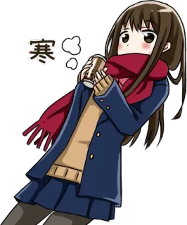 😶 寒 Anime, Froid, Hiver, Écharpe, Fille, Mignon whatsapp sticker