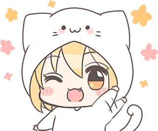👋 Аниме, Кот, Кавай, Подмигивание, Мультфильм whatsapp sticker