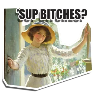 🙋‍♀️ 'SUP BITCHES? юмор, мем, оскорбительный, приветствие, ретро, винтаж telegram sticker