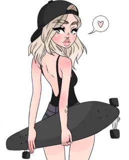 🏂 ragazza, skateboard, cartone animato, bionda, teenager, illustrazione telegram sticker