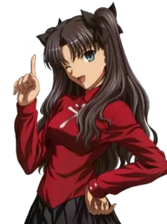 ☝️ Rin Tohsaka Fate/stay night Anime, Postać, Mrugnięcie, Uczennica, Słodkie telegram sticker