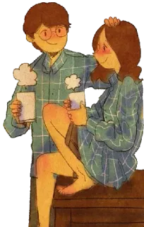 😐 amour, couple, ensemble, mignon, relation, café, pyjama whatsapp sticker