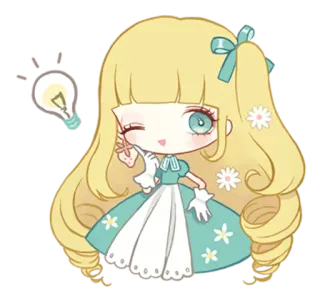 💡 可爱, 女孩, 卡通, 娃娃, 金色, 灯泡, 卡哇伊 telegram sticker