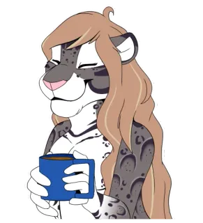 ☕️ furry, antropomórfico, gato, café, bebendo, fofo, animal telegram sticker