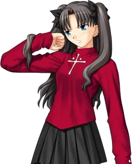 🙄 Rin Tohsaka Anime, Chica, Linda, Rojo, Uniforme escolar whatsapp sticker