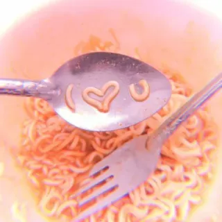 🍥 I❤️U noodles, i love you, food, soup, spoon, fork, love, romantic telegram sticker