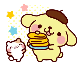 😋 Pompompurin Pompompurin, Sanrio, mono, perro, kawaii, panqueques, postre whatsapp sticker
